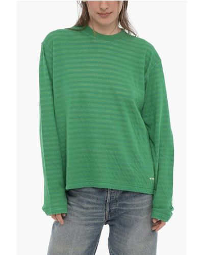 Sunnei Crew-Neck Cotton T-Shirt With Striped Lining - Green
