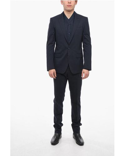 Dolce & Gabbana Martini Stretch Wool Suit With Flap Pockets - Blue