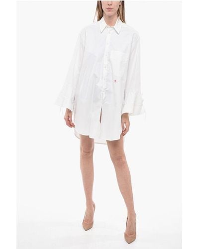 Palm Angels Oversize Shirt Dress With Bell Sleeves - White