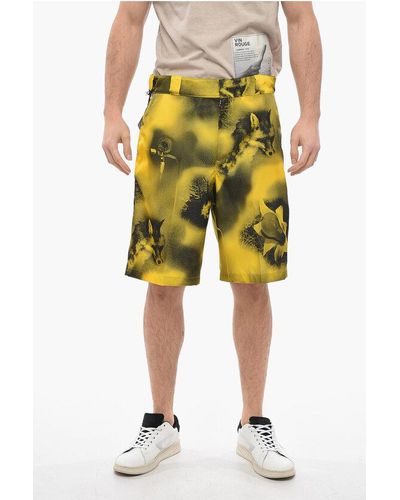 Prada Nylon Printed Shorts With Metal Logo - Yellow