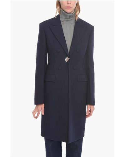 Jil Sander Wool Single-Breasted Coat With Metal Application - Blue