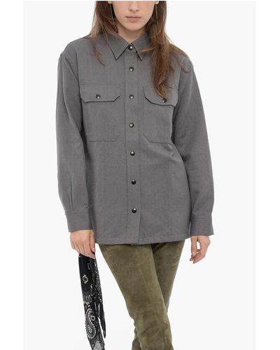 Destin Solid Colour Cotton And Linen Penny Overshirt With Bandana De - Grey