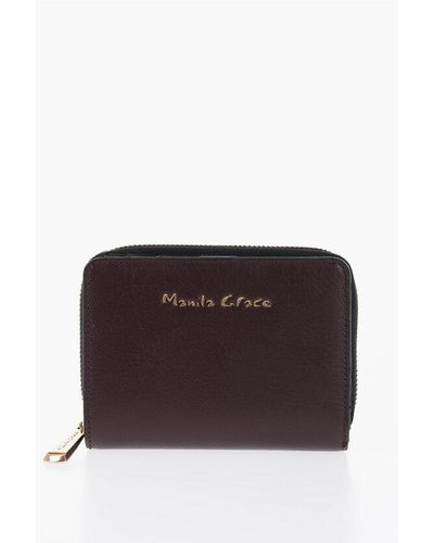 Manila Grace Solid Colour Faux Leather Wallet With Golden Logo - Purple