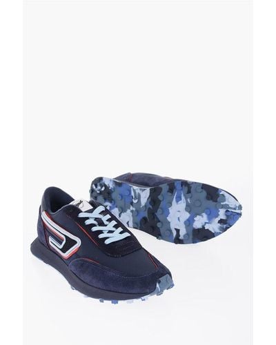 DIESEL Fabric And Suede S-Racer Lc Low Top Trainers With Camouflage - Blue