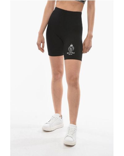 Sporty & Rich Stretch Cotton Biker Shorts With Printed Logo - Black