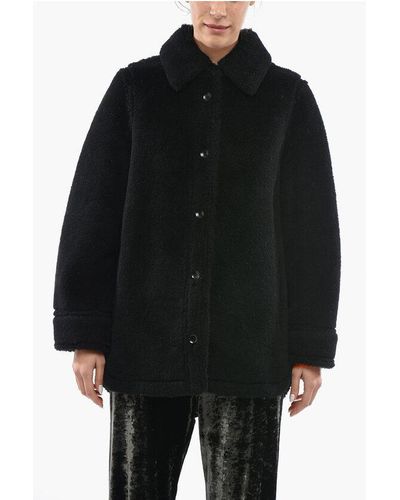 Stand Studio Single-Breasted Teddy Coat With Flush Pockets - Black