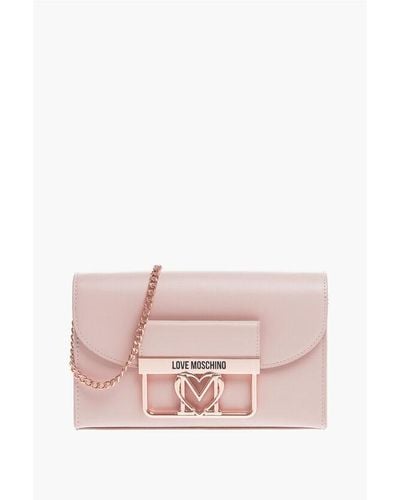 Moschino Love Faux Leather Crossbody Bag With Metal Chain - Pink