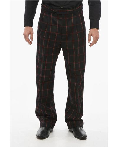 Gucci Windowpane Check Wool Trousers With Cuffs - Black