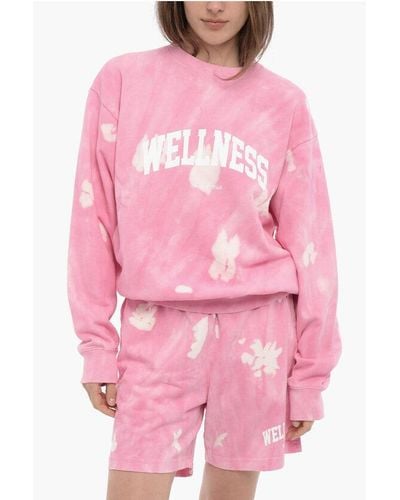 Sporty & Rich Acid-Wash Effect Crew-Neck Sweatshirt With Front Print - Pink
