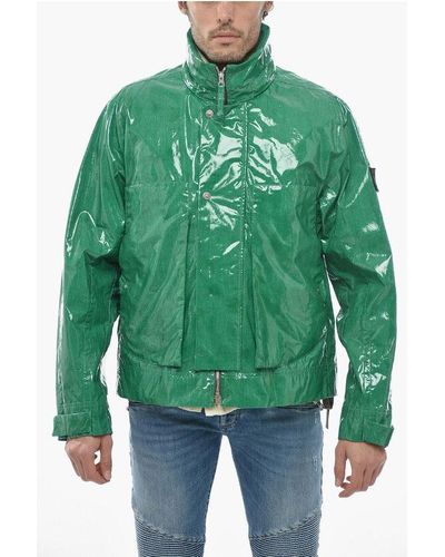 Stone Island Painted Cotton Windproof Jacket With Removable Padded Vest - Green