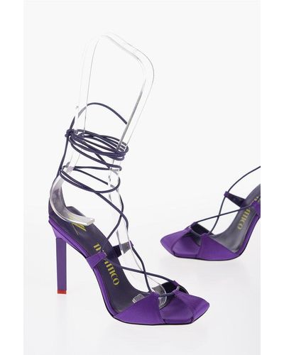 The Attico Satin Adele Lace-Up Sandals With Leather Trims Heel 10.5Cm - Purple