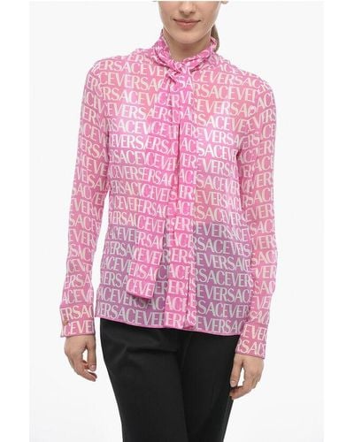 Versace Silk Logoed Shirt With Self-Tie Detail - Pink