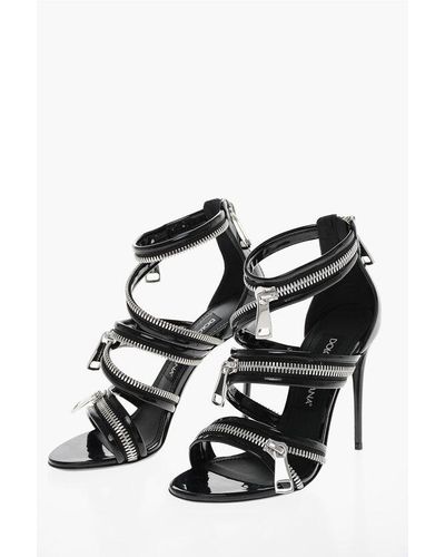 Dolce & Gabbana Patent Leather Keira Sandals With Zip Design 11Cm - Black