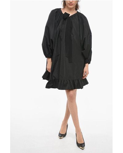 Patou Popeline Shirt Dress With Drawstringed Neck And Bat-Wing Sle - Black