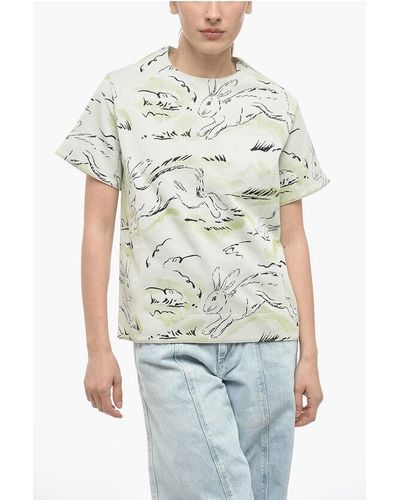 Jil Sander Jacquard Jersey Rabbit T-Shirt With Shoulder Zip - White