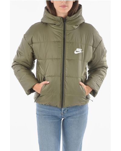 Nike Padded Hooded Puffer With Logo Print - Green
