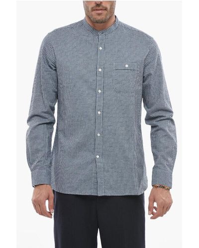 Woolrich Cotton And Linen Mandarin Shirt With Breast Pocket - Grey