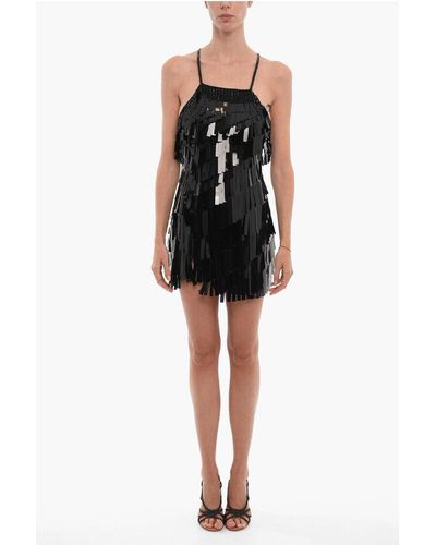 The Attico Sequined Mini Dress With Front Slit - Black