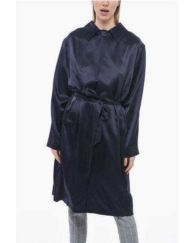 Balenciaga Silk Lined Dress With Belt And Standard Collar - Blue