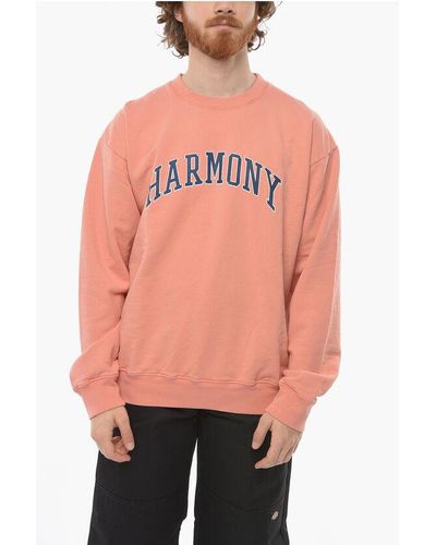 Harmony Logo Printed Brushed Cotton Crew-Neck Sweatshirt - Pink