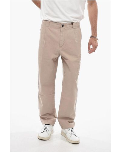 C.P. Company Cotton And Linen Single-Pleat Trousers With Belt Loops - Natural