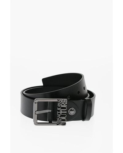 Versace Jeans Couture Leather Belt With Logoed Buckle 40Mm - Black
