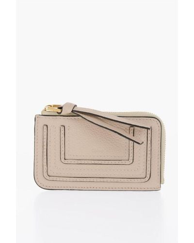 Chloé Textured Leather Marcie Card Holder With Golden-Closure - Natural