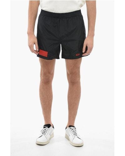 424 Solid Colour Nylon Shorts With Contrasting Details - Black