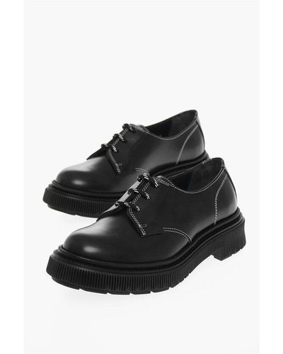 Adieu Contrasting Seams Leather Derby Shoes - Black
