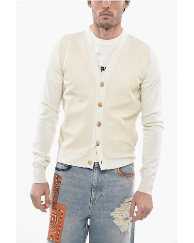 Amiri Silk Cardigan With Leather Details - Natural