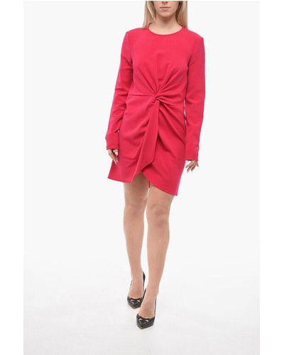 P.A.R.O.S.H. Crewneck Dress With Front Twist Detail - Red