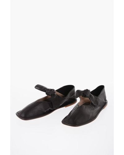 Hereu Square Toe Soft Leather Llasada Ballet Flats With Bow - Black