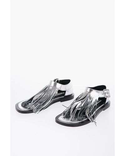 Jil Sander Fringed Leather Sandals With Buckle - White
