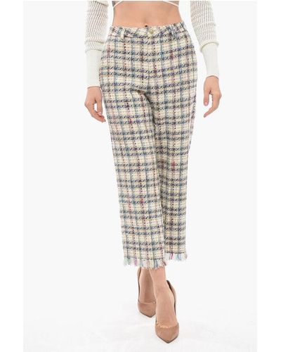 Etro Cropped Fit Tweed Trousers With Fringed Bottom - Multicolour