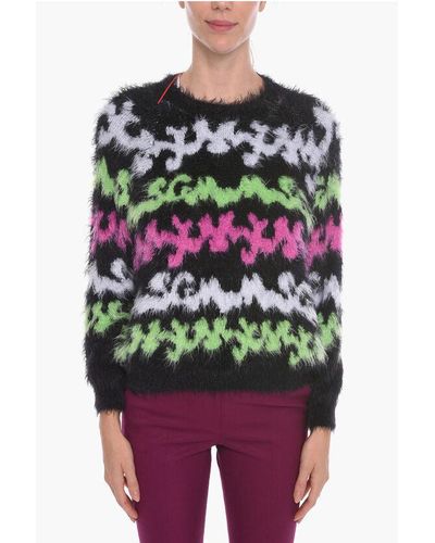 MSGM Crew Neck Eye Lash Jumper With Abstract Motif - Multicolour