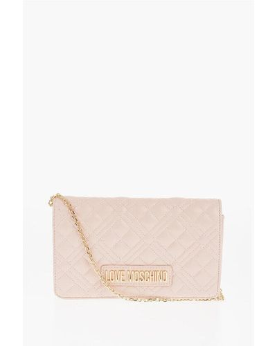 Moschino Love Quilted Faux Leather Bag With Golden Chain Shoulder Str Size Unic - Natural
