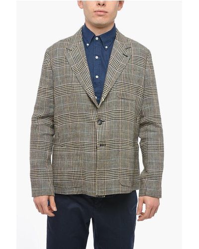 Massimo Alba Linen Half-Lined Blazer With Herringbone Pattern - Grey