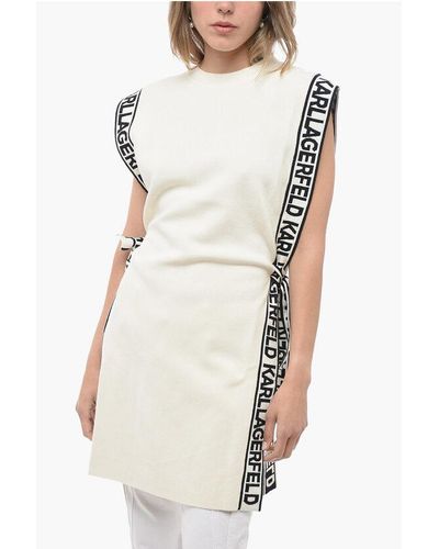 Karl Lagerfeld Knitted Crew-Neck Tunic Dress With Logoed Belt - White