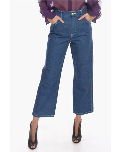 Tory Burch Cropped Flared Denims With Back Logo Patch - Blue