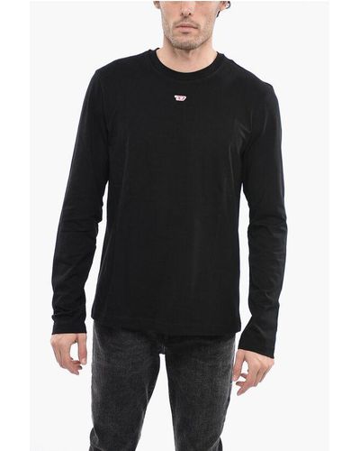DIESEL Tag Long Sleeve T-Diegor-Ls-D Crew-Neck T-Shirt With Mon - Black