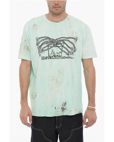 WESTFALL Dirty Effect Crew-Neck T-Shirt With Front Print - Green
