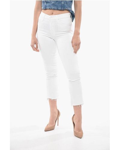 Mother Frayed-Hem Light Wash Slim Fit Jeans 19Cm - White
