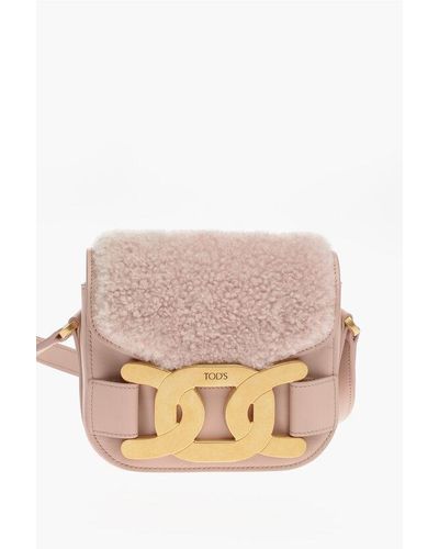 Tod's Mini Crossbody Bag With Shearling Detail - Pink