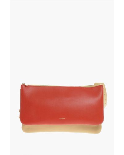 Jil Sander Soft Leather Two-Toned Crossbody Bag - Red