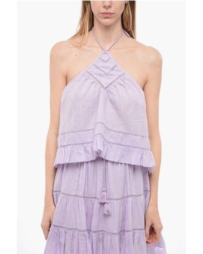 Isabel Marant Etoile Off-Shoulder Ruffled Lisio Top With Halter Neck - Purple