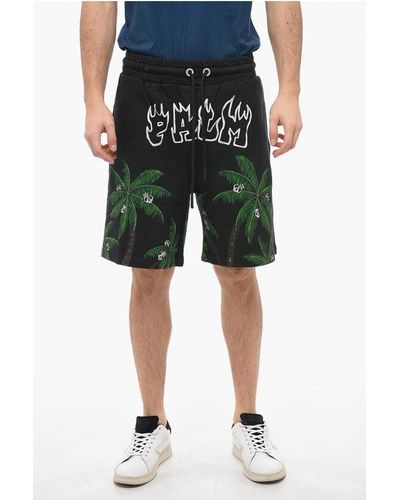 Palm Angels Jersey Palms&Skull Shorts With Print - Green