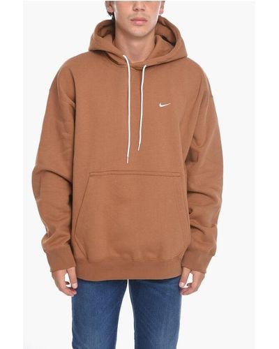 Nike Fleeced-Cotton Hoodie With Patch Pocket - Orange