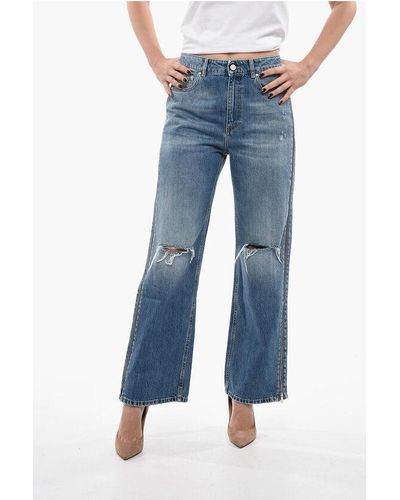 Stella McCartney Cropped Straight Fit Denims With Side Zips 26Cm - Blue