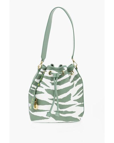 MCM Textured Leather Bucket Bag With Zebra Motif - White