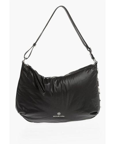 Michael Kors Michael Nylon Leonie Shoulder Bag With Metal Side Maxi Logo - Black